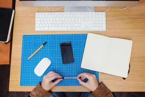 Freelance developer or designer working at home Stock Photos