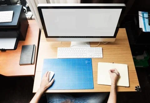 Freelance developer or designer working at home, workplace view Stock Photos