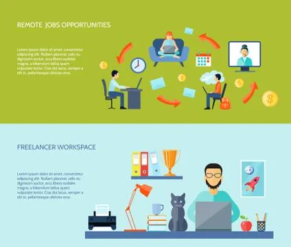 Freelance Flat Banner Set Stock Illustration