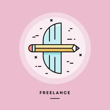 Freelance, flat design thin line banner. Vector illustration. Stock Illustration