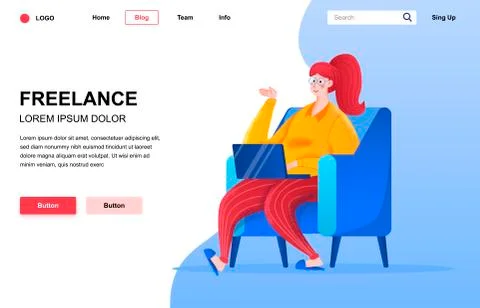 Freelance flat landing page composition. Stockillustratie