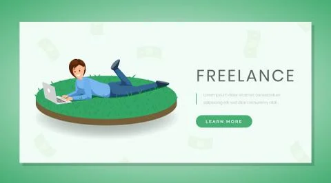Freelance flat landing page vector template. Remote job, distance work website Illustrazione stock