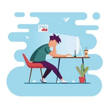 Freelance from home. Working process. Self isolation concept. Vector flat Stock Illustration