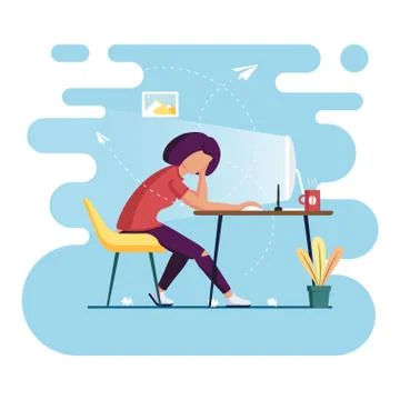 Freelance from home. Working process. Self isolation concept. Vector flat Stock Illustration