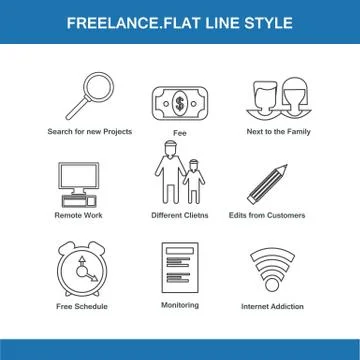 Freelance icon in flat line style Stock Illustration