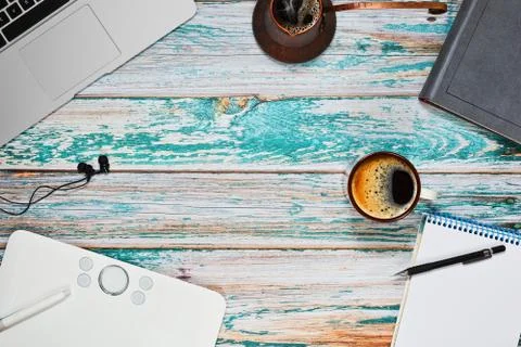 Freelance illustrator workspace concept Stock Photos