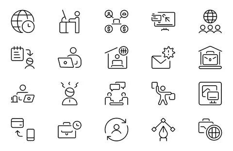 Freelance line icons set. Includes Freelancer, Work From Home, Productivity.. Stock Illustration