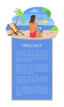 Freelance Poster Template Add Text Woman Back View Illustrazione stock