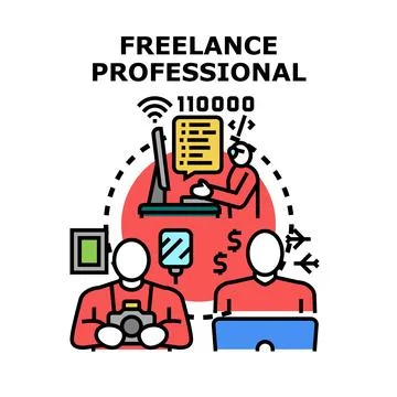 Freelance professional concept with remote working specialists Stock Illustration