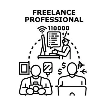 Freelance professional concept with remote working specialists Stock Illustration