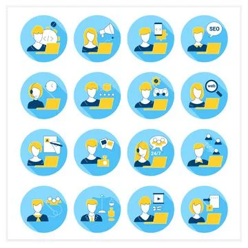Freelance professions flat icons set Stock Illustration