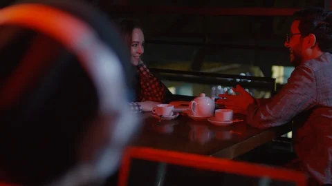 Freelance Programmer Coding in Restaurant Stock Footage 105287788