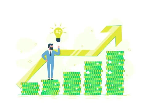 Freelance, a programmer makes money. Office businessman on a pile of coin sho Stock Illustration