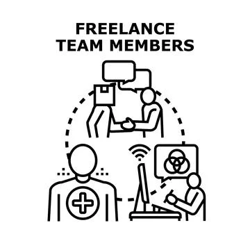 Freelance team members collaborating remotely creating digital content Stock Illustration