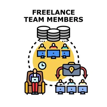 Freelance team members working remotely for client Stock Illustration