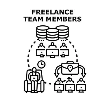 Freelance team members working remotely for client Stock Illustration