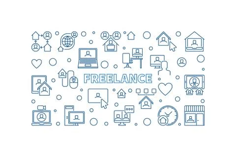 Freelance vector outline concept horizontal banner Illustrazione stock
