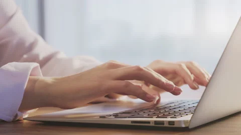 Freelance work home office hands typing laptop Stock Footage 132548836