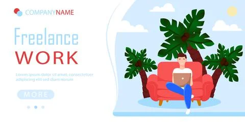 Freelance work from home website template. Vector colorful IT programmer conc Stock-Illustration