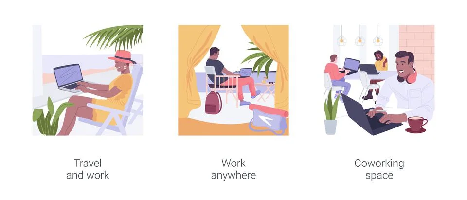 Freelance work isolated cartoon vector illustrations set. Stock Illustration