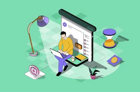 Freelance Work Isometric Illustration Stock Illustration