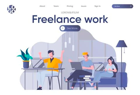 Freelance work landing page with header Stock Illustration