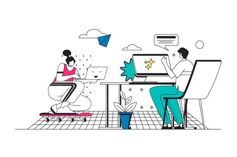 Freelance Work Outline Illustration Stock Illustration