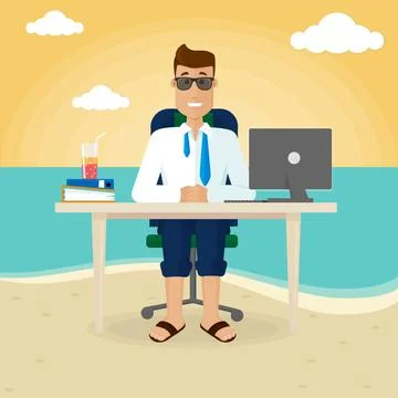 Freelance work outside the office, work-life balance,businessman.Vector illus Stock Illustration