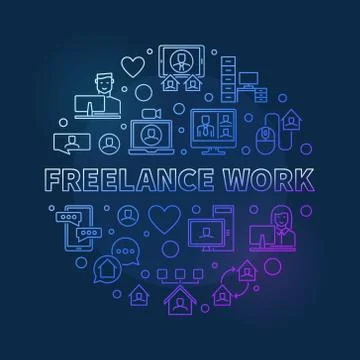 Freelance Work vector round colored linear illustration Illustrazione stock