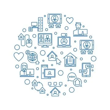 Freelance Work vector thin line concept round illustration Illustrazione stock