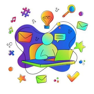 Freelance worker on laptop computer concept 스톡 일러스트