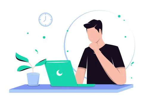 Freelance working on a computer. Online education or social media concept. Ve Stock Illustration