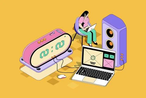 Freelance Working Isometric Scene Stock Illustration