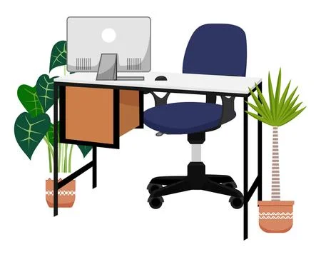 Freelance workspace with pc Stock Illustration