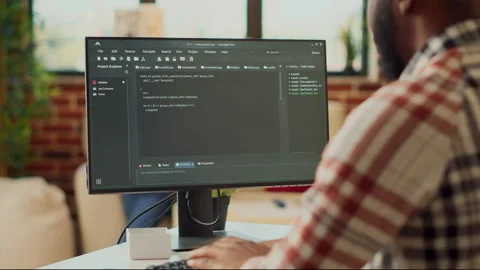 Freelancer admin programming html code on computer Stock Footage 225553052