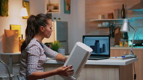 Freelancer architect working in 3D software at home Stock Footage 141537136