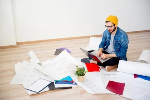 Freelancer architect working from home Stock Photos