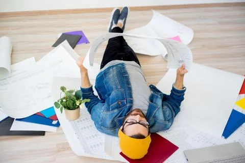Freelancer architect working from home Stock Photos