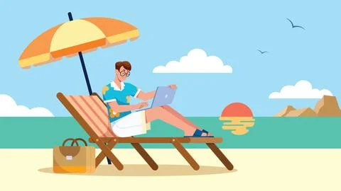 Freelancer on Beach 库存插图