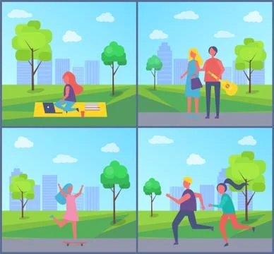 Freelancer on Blanket in Park Vector Illustration Illustrazione stock