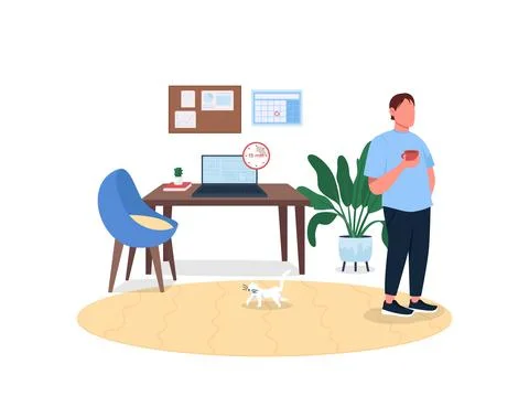 Freelancer on break flat color vector faceless character Stock Illustration