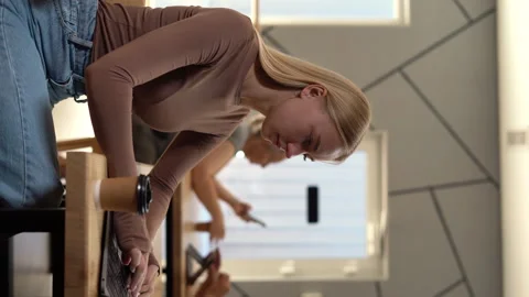 Freelancer, business and e-commerce concept. Creative female journalist writing Stock Footage 253097255