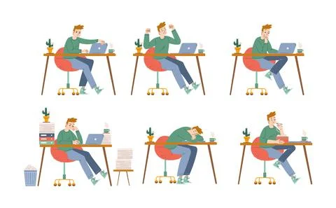 Freelancer character work on laptop Stock Illustration