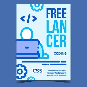 Freelancer Coding Bright Advertising Banner Vector Stock Illustration