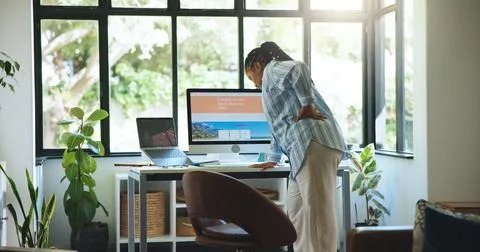 Freelancer, computer and reading with black woman in home office for web de.. 写真素材