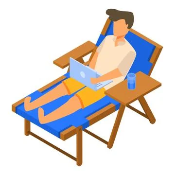 Freelancer on deck chair icon, isometric style 스톡 일러스트
