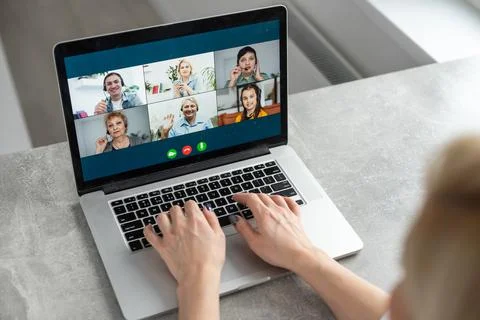 Freelancer, distant working, elearning concept. Young smiling pretty woman Stock Photos