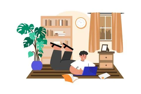 Freelancer doing work from home Stock Illustration