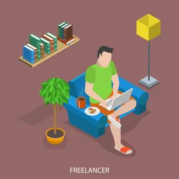 Freelancer flat isometric vector concept Stock Illustration