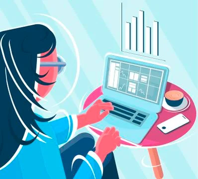 Freelancer in front of the computer illustration Stock Illustration